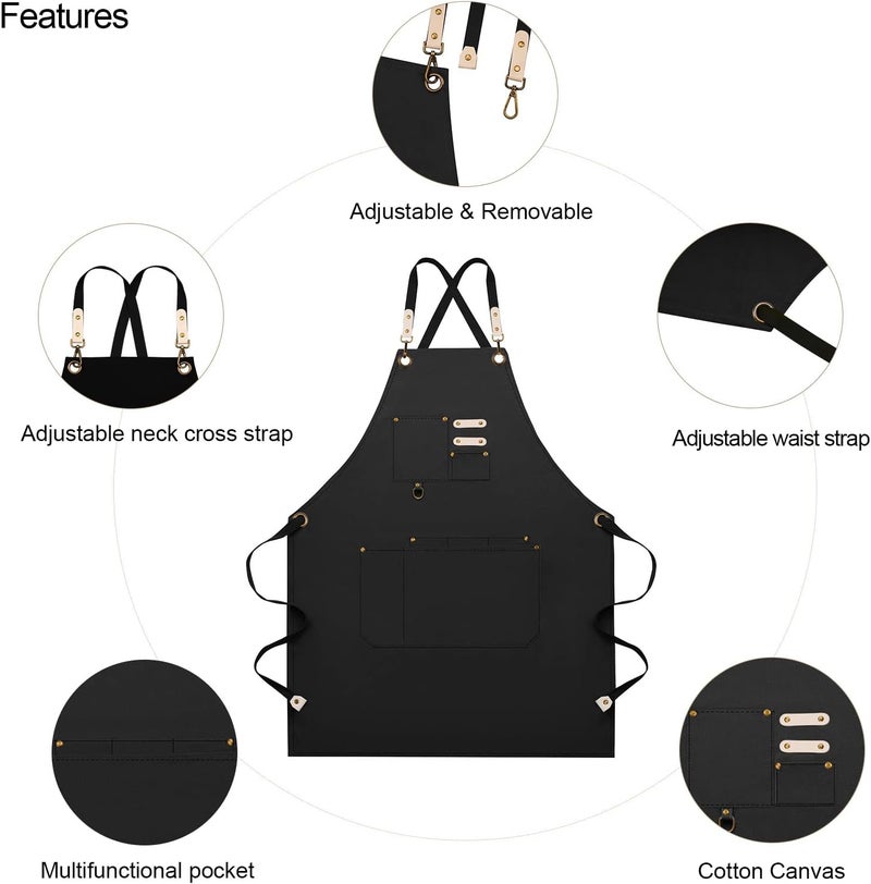 Dulabi Apron, Adjustable Chef Apron for Women and Men with Large Pockets, Cooking Kitchen Apron with Back Straps - Image 2